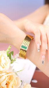 Nubri COD Gelang Tangan Gelang Lebar Pertunangan Mewah Titanium Lapis Emas Gelang Wanita Besar