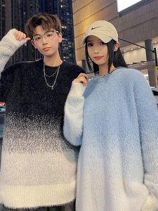 เสื้อสเวตเตอร์ถักคอปกกลมแบบลำลองสำหรับผู้ชาย ทรงหลวม ขนกระต่าย ปกติ ฤดูใบไม้ร่วง/ฤดูหนาว เสื้อคลุมกันหนาว แฟชั่นสำหรับคู่รัก