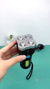 SZ P1000 4-Cell Super Bright Rechargeable LED Flashlight – Long-Range Outdoor Spotlight with COB Technology Multi-Function Modes Battery Display Durable Design for Camping Hiking & Emergency Use"