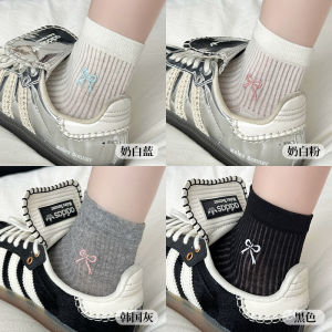 Summer Thin Mesh Butterfly Knot Cotton Socks Womens Mid-Calf Short Socks Breathable Moisture Wicking Comfortable Pure Cotton