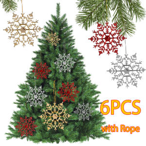YESPERY 6pcs 10cm Snowflake Pendant Winter Ornaments Christmas Tree Decorations with Rope Christmas Party Supplies