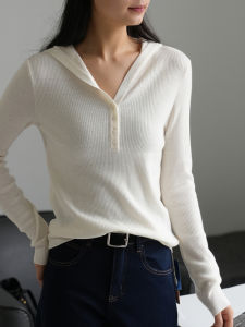 เสื้อสเวตเตอร์ถักคอวีผู้หญิง แขนยาว ผ้าขนสัตว์ ฤดูใบไม้ผลิและฤดูใบไม้ร่วง แฟชั่นลำลอง ผ้าขนสัตว์ผสม