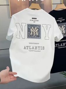 Mens Short-sleeved T-shirt Trendy Brand Letter Printing T-shirt 2023 New Round Neck White Half-sleeved Youth Handsome All-match Casual T-shirt