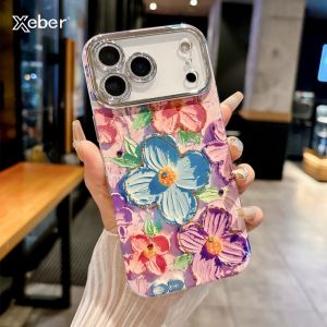 Luxury Glitterดอกไม้รูปแบบเลเซอร์เคสโทรศัพท์สําหรับiPhone 11 12 13 14 15 16 17 Pro Max Plusป้องกันกล้องกันกระแทก