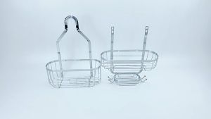 Wall Mounted Shower Caddy Organizer Punch-Free Bathroom Shelf Metal Bathroom Rack with Soap Holder No Drilling & Rustproof Basket with Hooks Shower Set for Bathroom Drain Rack Wall