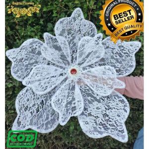 Kelopak kap lampu bunga dekorasi jumbo teratai + fitingan bahan kain brukat murah cantik dan terlaris diameter 60 cm