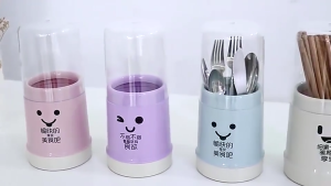 Buy 1 Get 6 Free Kitchen Utensil Holder with Cover PP Plastic Organizer for Spoons Forks Chopsticks