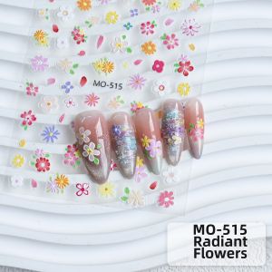 3D Embossed White Daisy Nail Art Stickers Five-Petal Flower Nail Decals Korean Beauty Trend Flower Shaped Nail Patches