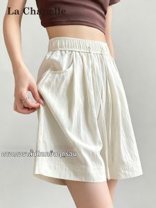 La Chapelle | White Ice Silk Short Pants Broad Leg A-Line
