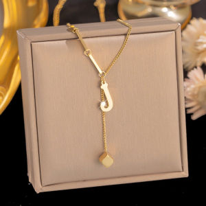 Titanium Steel Initial Letter Necklace for Women Pendant Necklace Gold Chain sweater chain Accessories