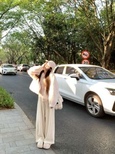 Miniuoo Versatile Soft Knitted Loose Straight Leg Pants Wide Leg Long Trousers Casual High Waist Elastic Comfortable Winter