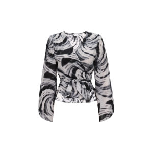 Elegant XULU Original Design Shirt V-neck Belted Slim Fit Printed Design Open Split Sleeve Fashionable Casual Women Top