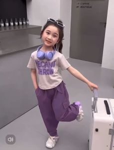 Terbaru Setelan Anak Perempuan Set Cargo Atasan Lengan Panjang+Celana Panjang Warna Ungu Baju Bagus