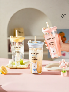 CAROTE | Borosilicate Glass Straw Cup High Capacity Tumbler