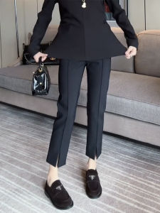 Slimming Straight Leg Casual Pants Womens Spring New Style Nine Points Smoke Tube Pants Large Size Cover Meat Slit Pencil Trousers
