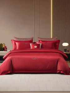 Boyang Home Textile | New Wedding Gift Red Embroidered Sheet Set 160S Long-Staple Cotton