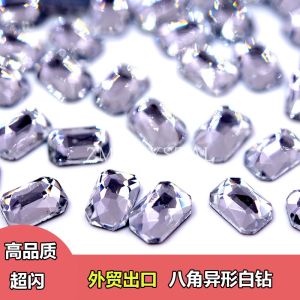 Vàng Trắng Siêu Lấp Lánh Hình Chữ Nhật Tám Cạnh Đá Pha Lê Làm Đẹp Móng Tay DIY Trang Trí Khiêu Vũ Latin