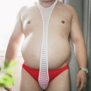 Men One-Piece T-Back T-Shaped Panties Mesh Micro Transparent Intimates Stripes Underwear Hip-Exposed Bar Night Game Uniform