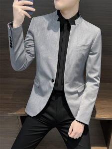 Casual Leisure Mens Stand Collar Suit Jacket New Chinese Style Youth Fashion Polyester Fiber Long Sleeve Business Casual