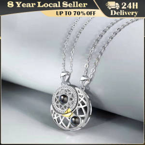 Sun Moon Shape Projection Necklace for Couple Women Magnetic Paired Pendants Choker Chain Heart Jewelry Gift