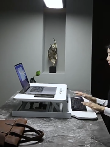 Adjustable Lifting Standing Desk Laptop Stand Workbench Computer Desk With Keyboard Tray Wood Modern Home Office