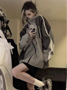 WANGGONGZHU | Womens Casual Loose Workwear Jacket Windproof Waterproof Spring Autumn New Style Color Block Design Commute Style Coat