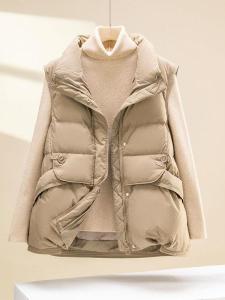 Warm Casual Womens Jacket Vest 2025 Autumn Winter Fashion Stylish Padded Cotton Stand Collar Zipper Closure Solid Color