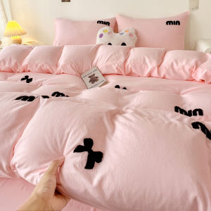 INS Young Adult Green Lesser Panda Towel Embroidery Wash Cotton Four-Piece Set Pure Color Duvet Cover Student Dormitory Bed Sheet Three-Piece Set 4