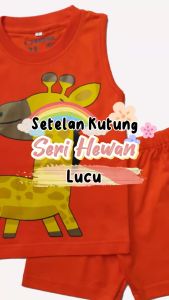 Setelan Kaos Kutung / Singlet Anak Bahan Katun untuk Anak Usia 1-6 Tahun Seri Hewan Binatang Lucu