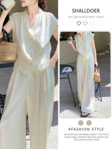 Shalldoer | ชุดสองชิ้นสไตล์ฝรั่งเศสสำหรับผู้หญิงในช่วงฤดูร้อนปี 2025 ชุดกระโปรงทรงหลวมเอวสูงแขนสั้นคอวี