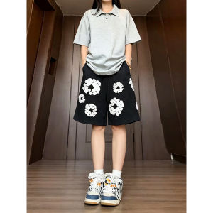 ZHUOCAN | Blue Cotton Tree Pattern Sport Shorts Men 5-divided Length