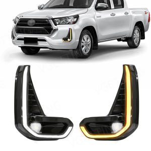 For Toyota Hilux Revo 2020 2021 Led DRL Fog Lamp Daytime Running Light Day Bumper Driving Waterproof Turn Signal Wires Switch
