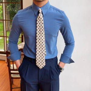 Fall Mr. Lusan Men British Slim-Fitting Large Pointed Collar Pure Color Long Sleeves Shirt Trendy Casual Shirt K-style Men