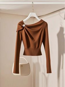 QFN | Elegant Brown Unique Design Long-sleeve Shirt