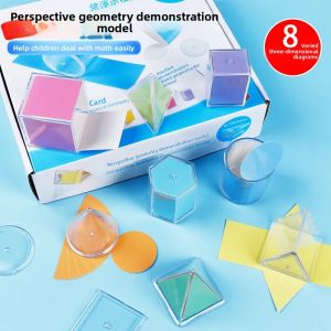 8pcs Transparent Geometric Shapes Blocks Montessori Toys Stacking Game Math Toys Educational Toy for Ages 3+ Kids Babies