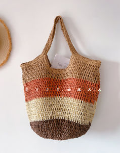 Korean Style Large Capacity Straw Woven Shoulder Bag Handmade Beach Vacation Tote Bag Casual Summer 2024 Fashion Trend