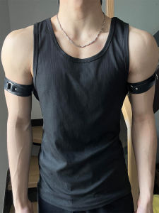 เสื้อกั๊กออกกำลังกายสไตล์อเมริกันสีดำ ทรงสลิมฟิต แขนกุด ผ้าฝ้ายแท้ สำหรับผู้ชาย ช่วงฤดูร้อน ดูดซับเหงื่อได้ดี