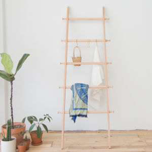 Nordic Style Wooden Clothes Hanger Free-standing Bedroom Storage Organizer Vertical Design Small Space Friendly Wall-Near Rack