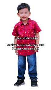 Setelan Anak Kemeja Motif Random dan Celana Jeans Umur 2 Tahun sampai 10 Tahun