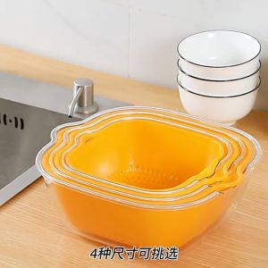 Baskom Saringan Persegi 2 Lapis & Keranjang Peniris Sayur Buah