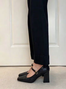 FANGXI | Leather Mary Jane Shoes with Retro Style Square Toe and Ankle Strap
