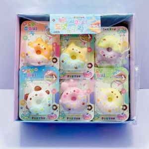 น่ารัก โดนัทรูปทรงช้าเด้งกลับซิลิโคนของเล่นฟองน้ำพวงกุญแจกระเป๋าโรงเรียนจี้สร้างสรรค์บรรเทาความเครียดของเล่นสำหรับอายุ 3