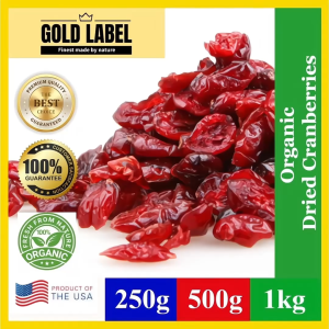 GoldLabel Organic Dried Cranberries 250g/500g/1kg - Organic Premium Quality 100% Guarantee Product of USA Snacks Dried Fruit Vegan Lightly sweetened