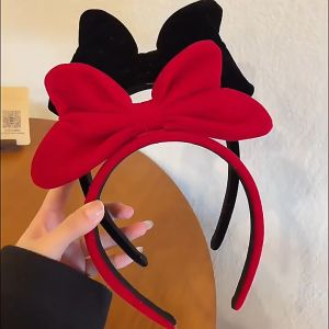 HeadBand Bando Wanita Motif Bludru Pita Besar Kiki Delivery Service Merah & Hitam Bow
