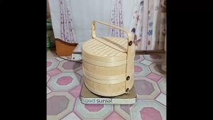 Wadah Makanan dari Anyaman Bambu Model Rantang Bulat Diameter 30 cm Susun 2
