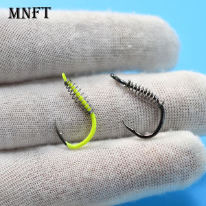 MNFT 10Pcs Carp Fishing Hook Spring Barbed Sea Fishing Hook Silver/Fluorescent Yellow Fishing Swivel Circle Carp Hook