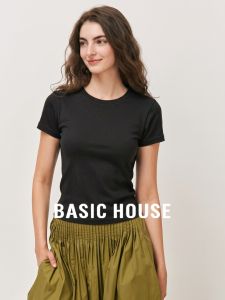 Basic House | Black Round Collar Basic Fitting T-shirt