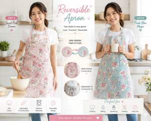 Little Twin Stars Reversible Apron (2 fabrics print on 1 Apron) Cotton Fabrics. Limited stock.