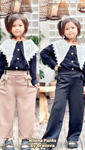 Wilona Pants - Celana Kulot Anak Pita Kupu Celana Anak Perempuan Busur Depan Kancing // Kulot Scuba Anak Usia 5-10 Tahun
