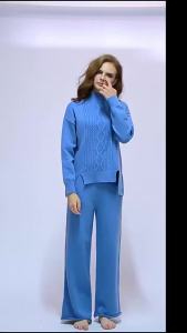 Autumn Winter Women High Neck Knit Pant Sets Female Elegant Loose Sweater 2-piece Set Casual Loose Pullover Womens Clothing